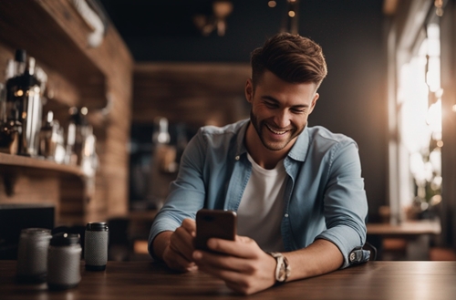 Счастливый игрок, ставящий на желаемом сайте